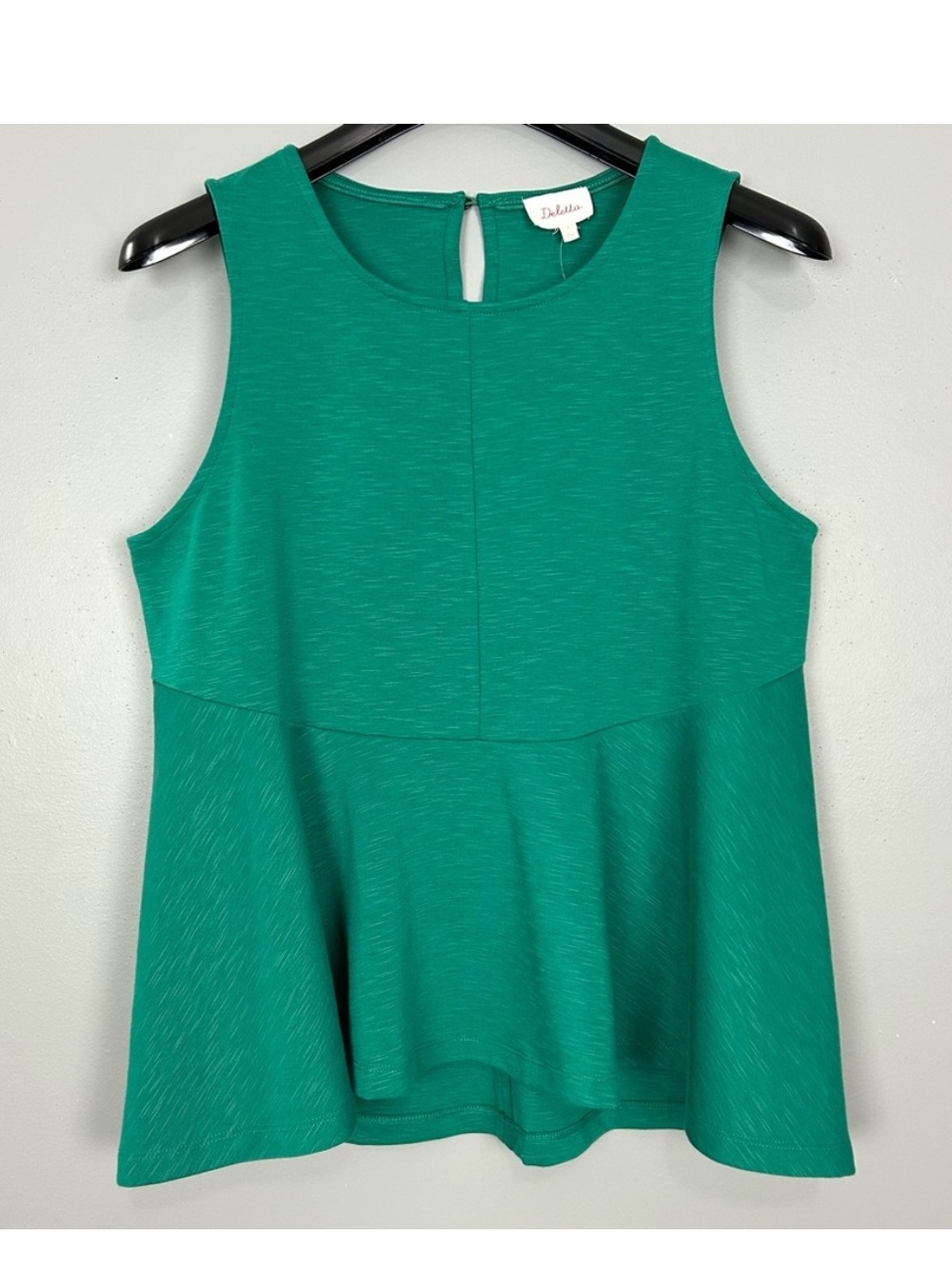 Anthropologie Deletta Knit Peplum Top Women’s Size L Sleeveless Kelly Green Boho